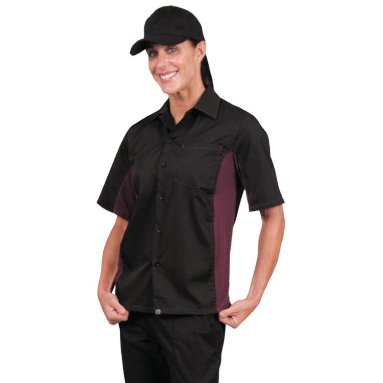 Chef Works Unisex Contrast Shirt Black and Merlot S