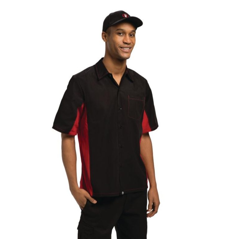Chef Works Unisex Contrast Shirt Black and Red M