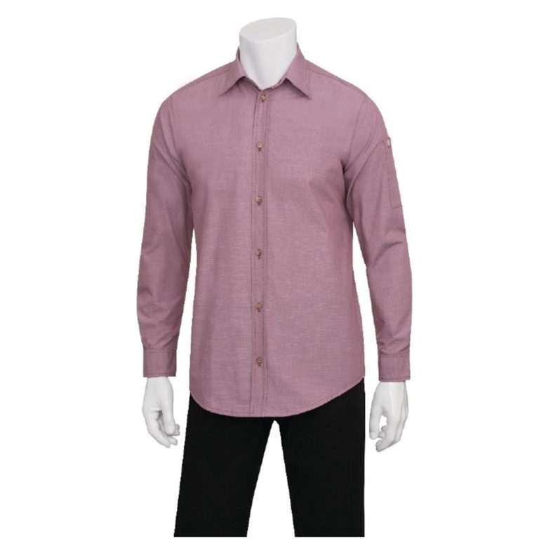 Chef Works Chambray Mens Long Sleeve Shirt Dusty Rose L