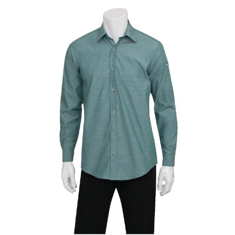 Chef Works Chambray Mens Long Sleeve Shirt Green Mist XS