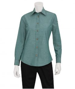 Chef Works Womens Chambray Long Sleeve Shirt Green Mist S