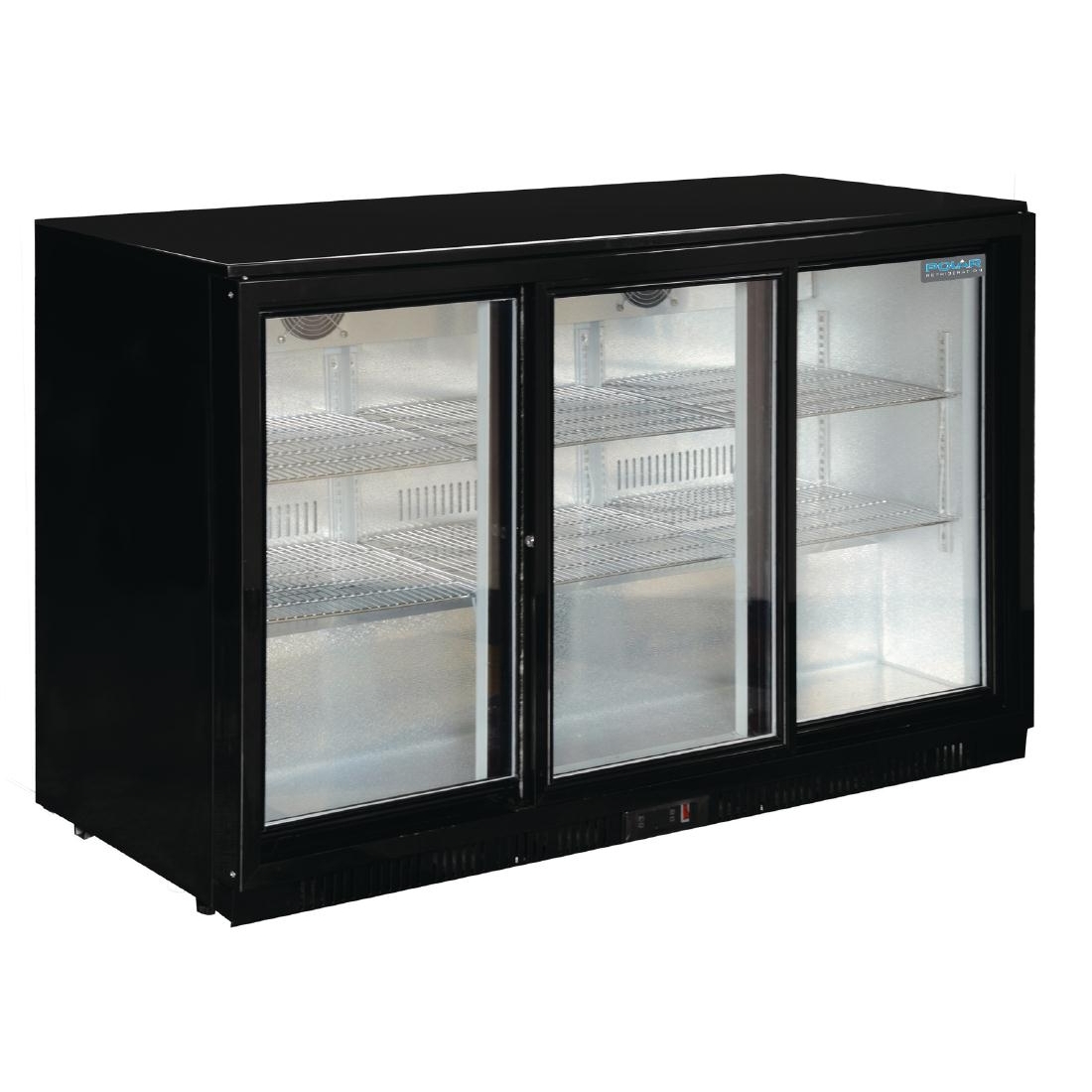 Polar Back Bar Cooler with Sliding Doors in Black 330Ltr