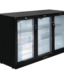 Polar Back Bar Cooler with Hinged Doors in Black 320Ltr
